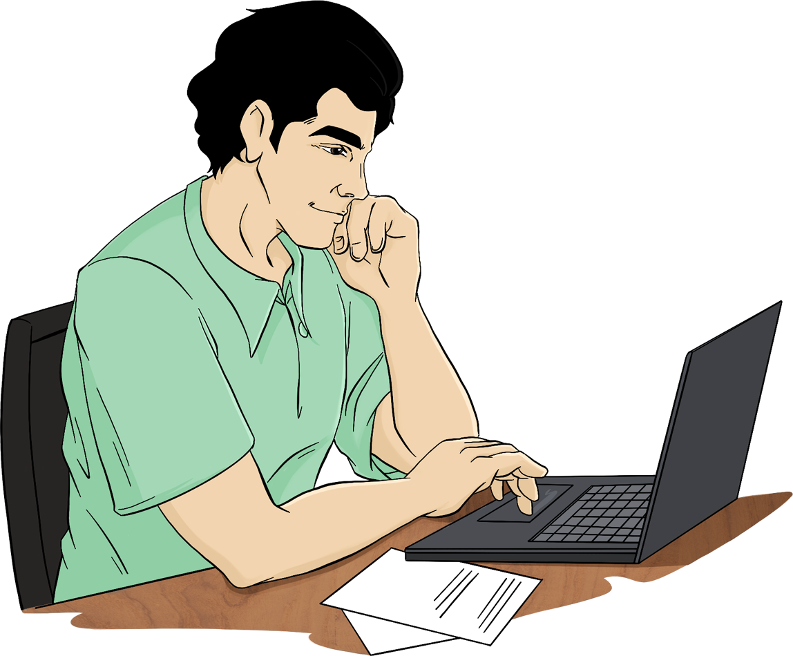 Fortunato schreiber am Laptop